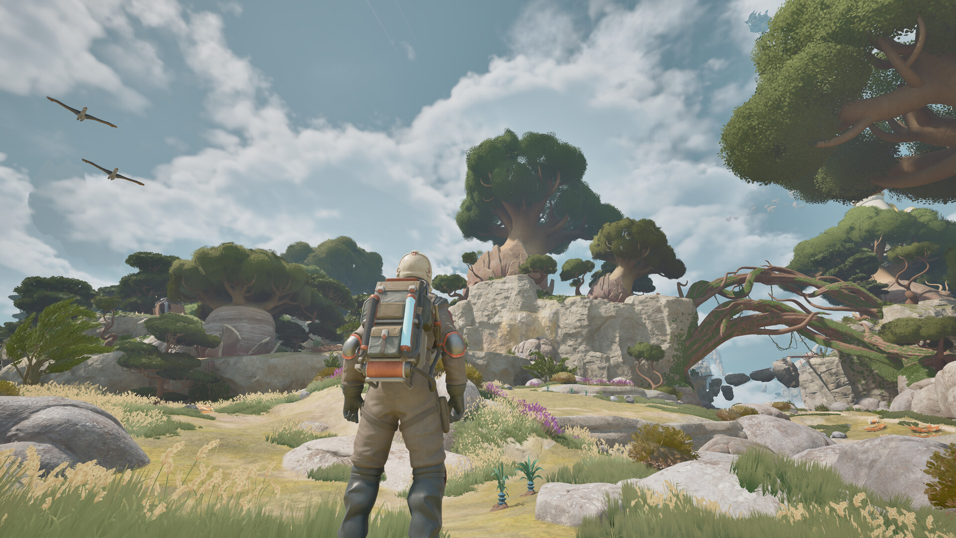 An explorer looking across the alien landscape of Tycos